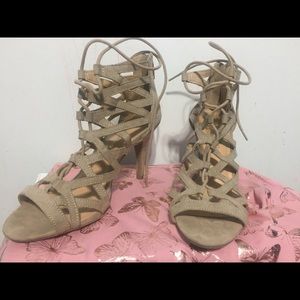 Lace up beige heels